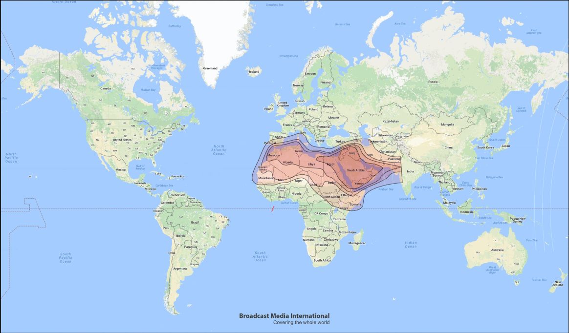 Nilesat / Eutelsat 7 West A coverage map over the Middle East and North Africa