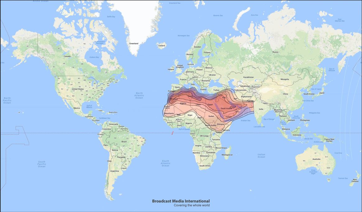 Nilesat / Eutelsat 8 West B coverage map over the Middle East and North Africa