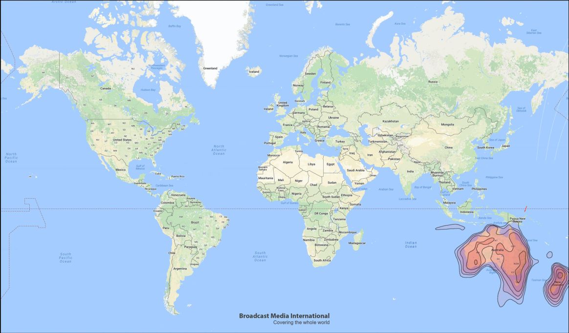 Optus D2 coverage map over Australia and New Zealand